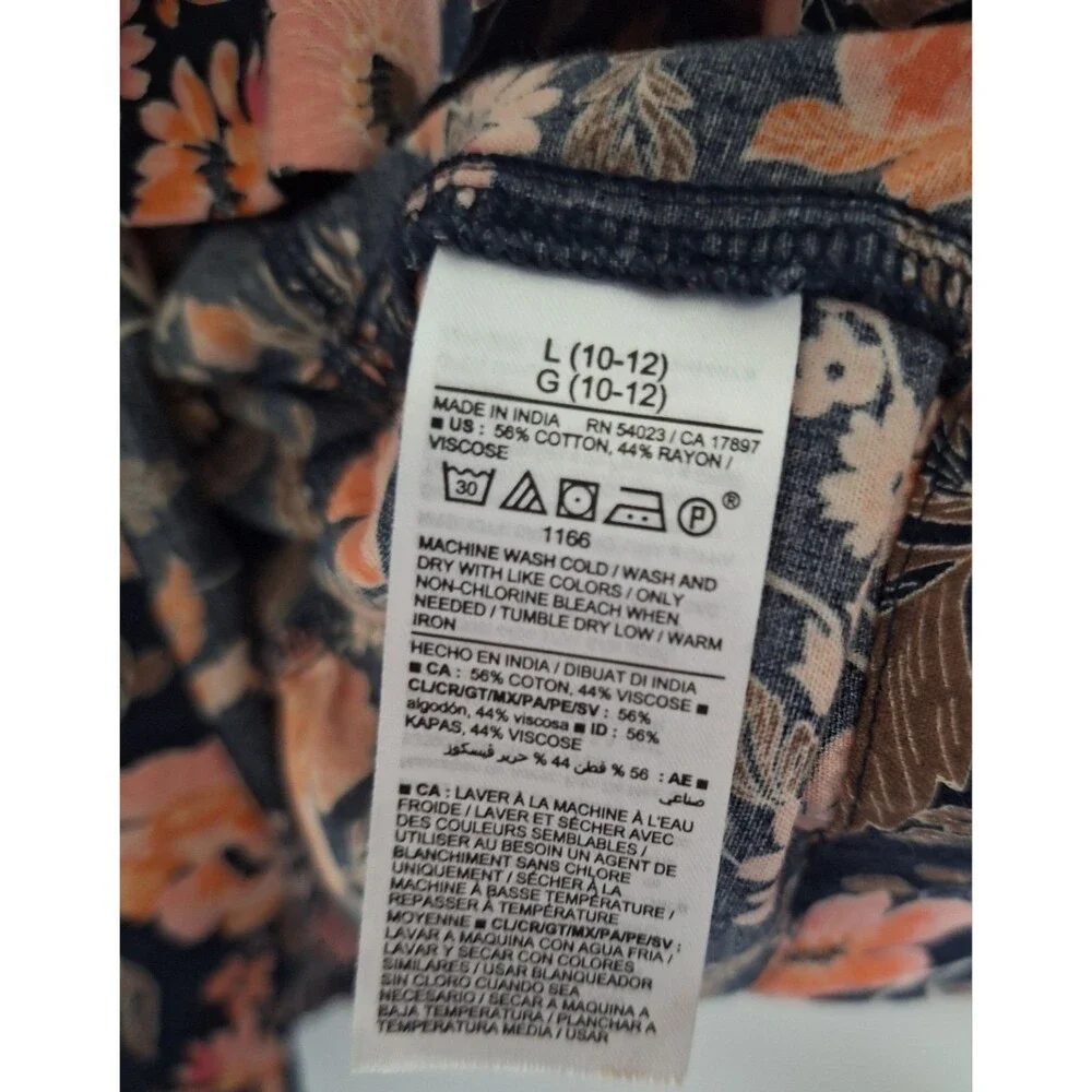 Old Navy Girl's Floral Tiered Dress Large L 10-12 Puff Short Sleeve Cotton Navy